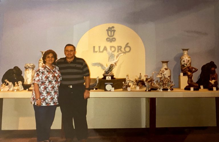 Miriam Herrero and her husband at the Lladro display in Valencia
