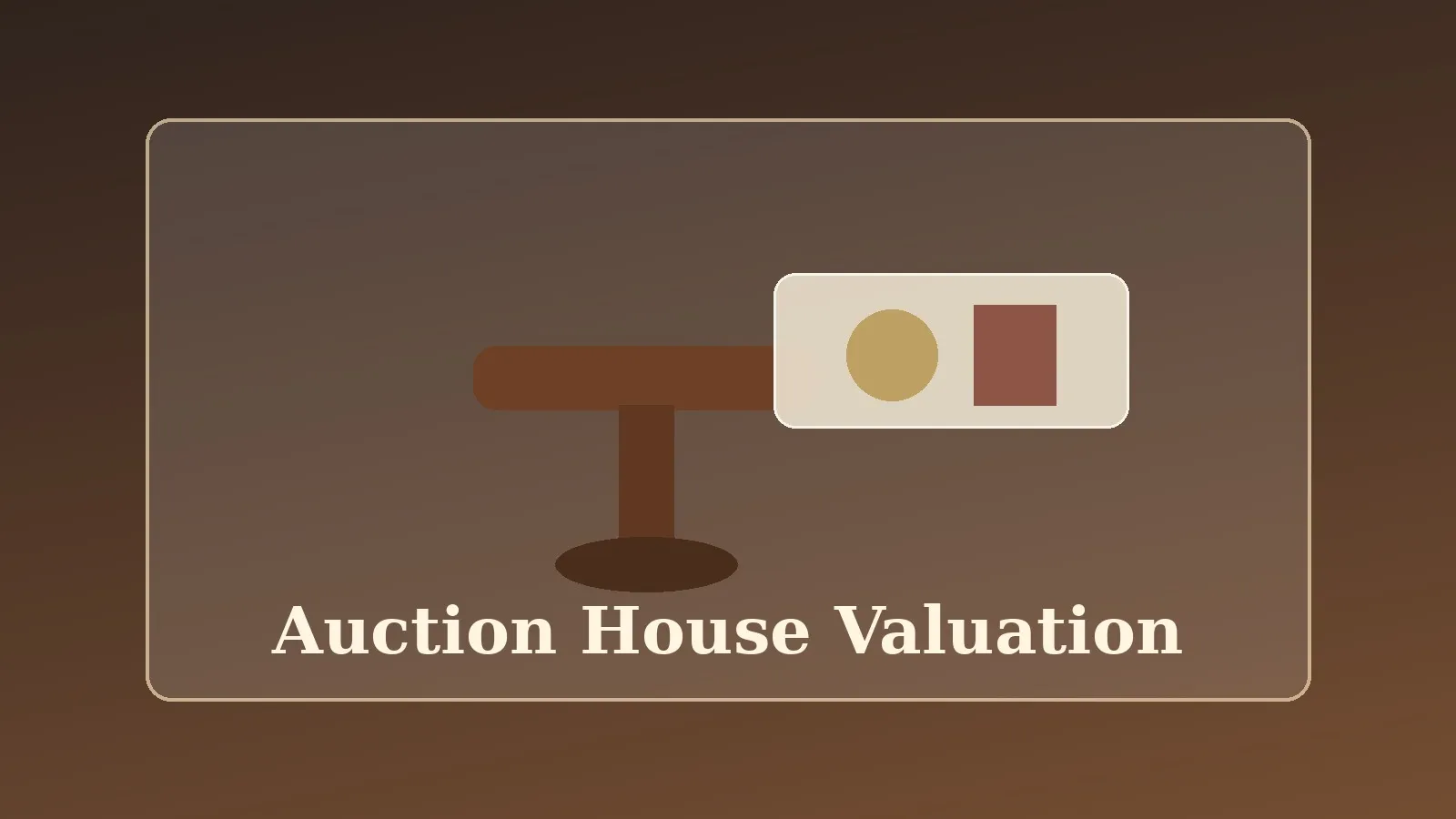 Auction house valuation display with gavel and collectible lots