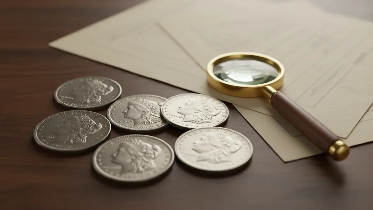 Morgan silver dollar value guide with antique coins ready for appraisal
