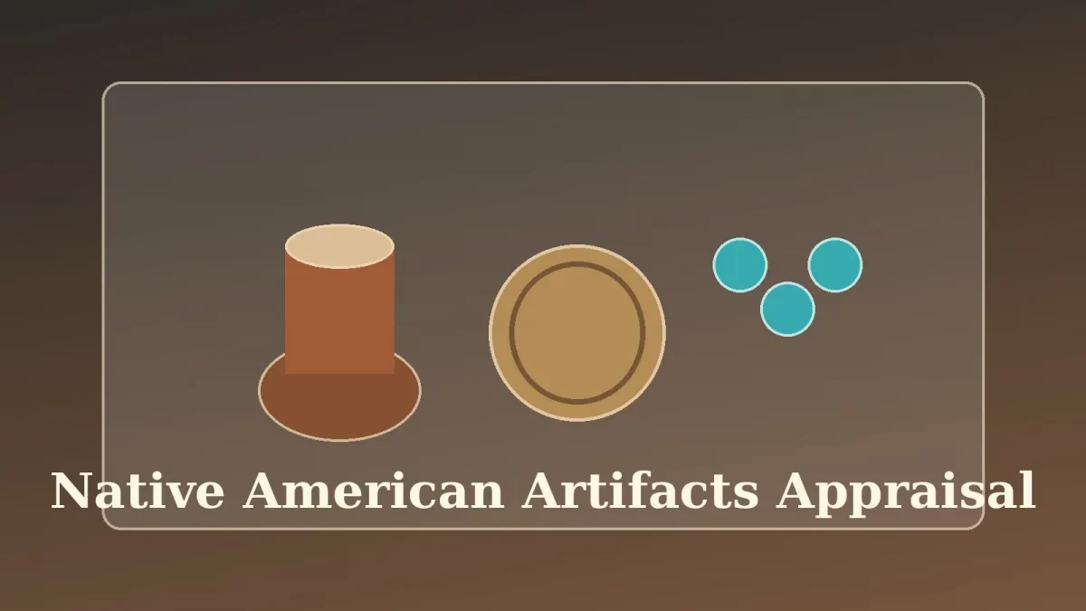 Native American pottery basketry and turquoise jewelry arranged for appraisal