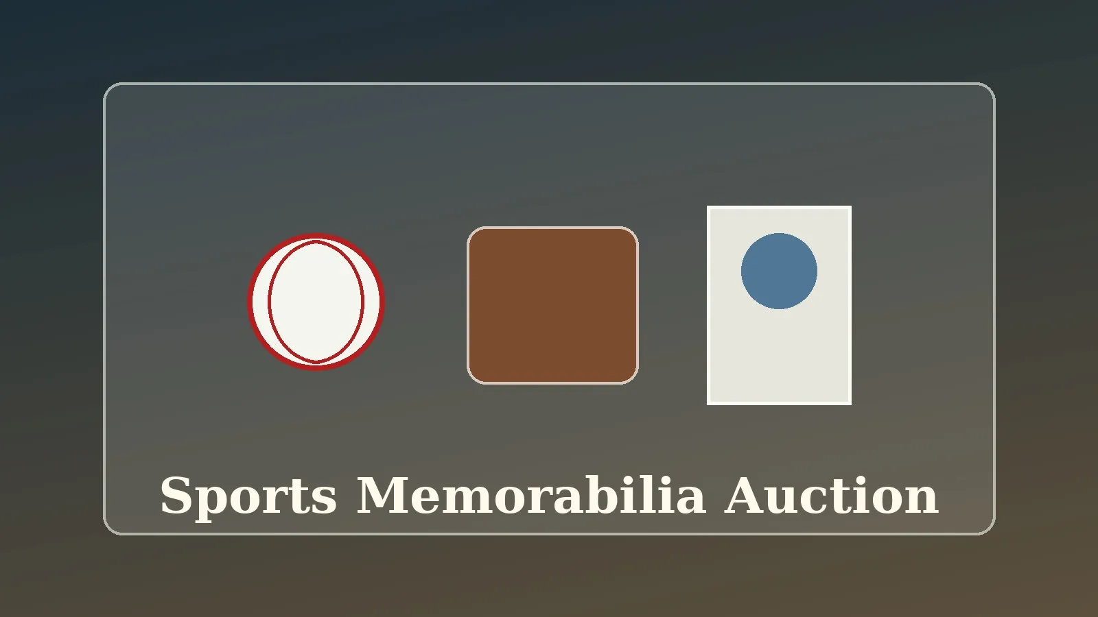 Sports memorabilia auction items including baseball and collectible cards