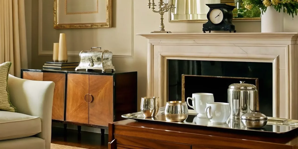 Living room with vintage furniture being organized by an estate liquidation service.