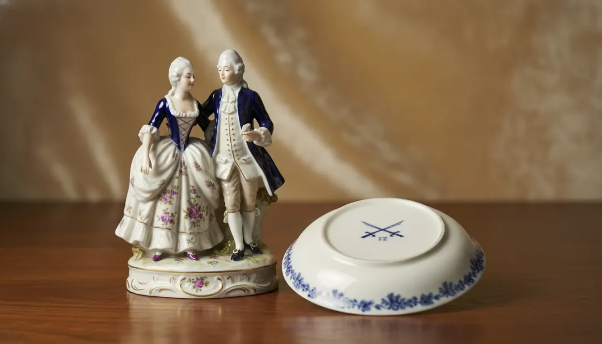 Meissen porcelain figurine and crossed swords mark for value guide