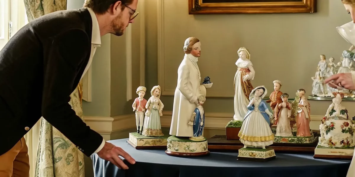 Royal Copenhagen porcelain figurines arranged for appraisal
