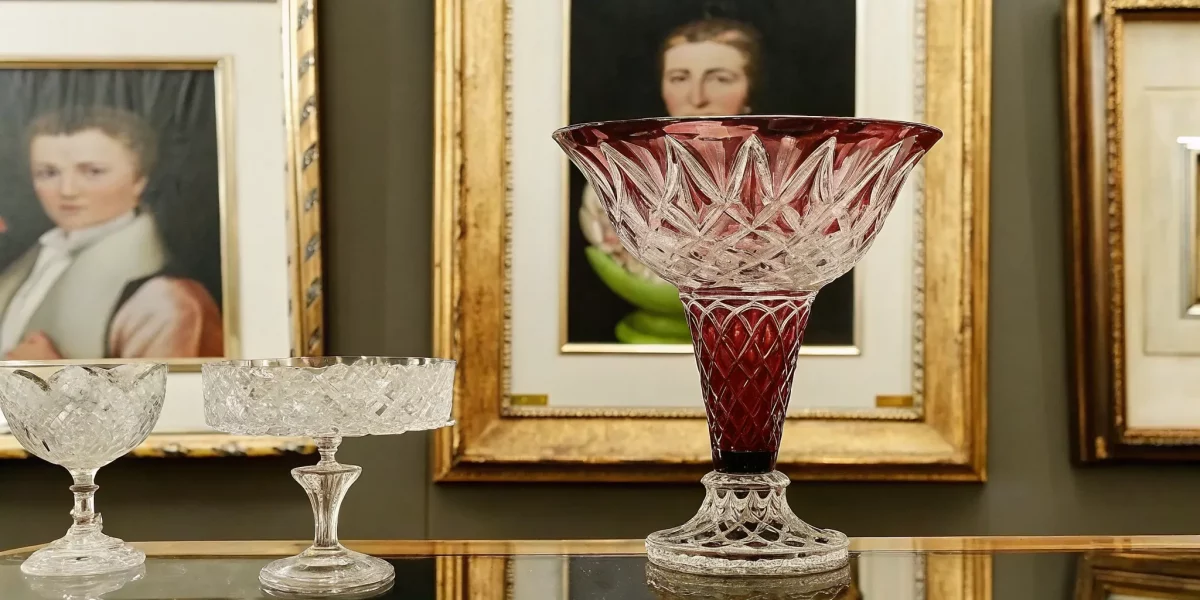 Val Saint Lambert colored cut crystal vase and bowl