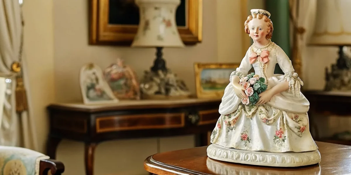 Antique Capodimonte porcelain figurine with floral details on display