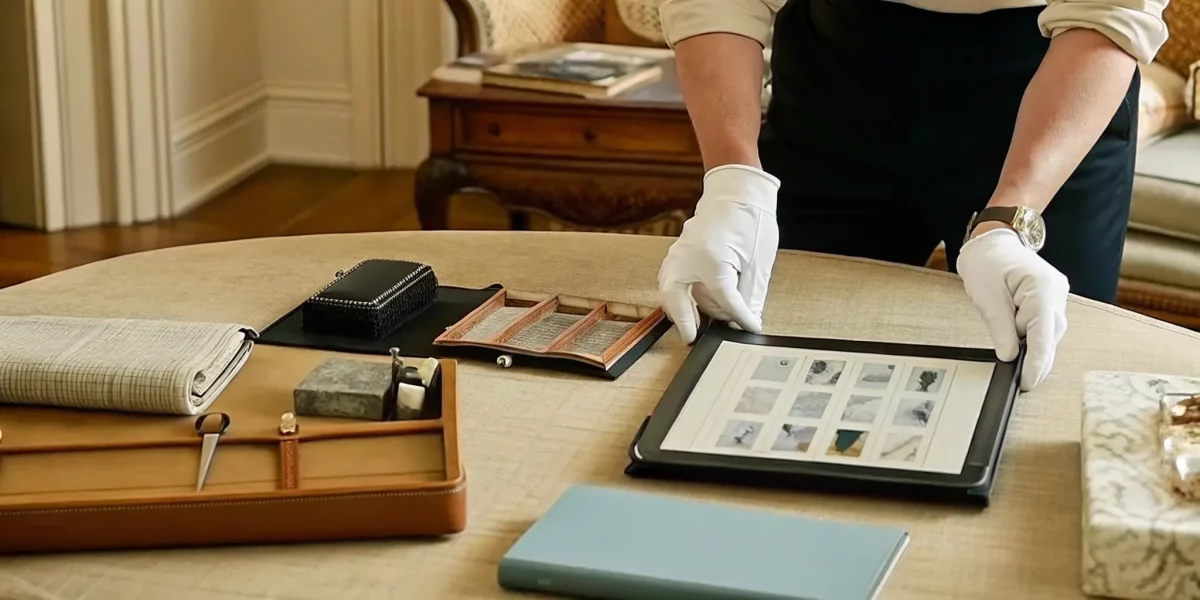 An expert providing an estate cataloging service inspects valuables for a detailed inventory.
