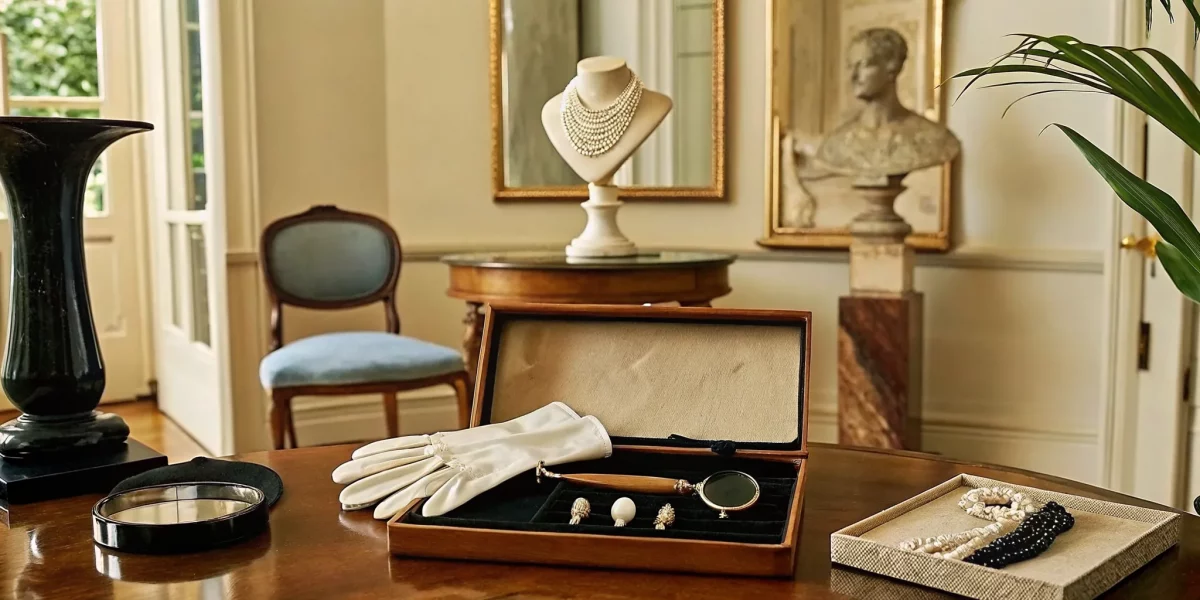 Valuable estate items like jewelry and collectibles at a consignment auction.