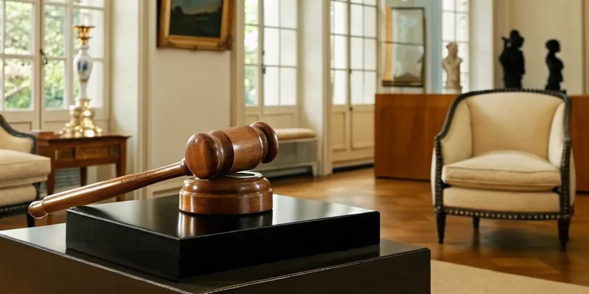 An auction house gavel ready for an estate sale auction.