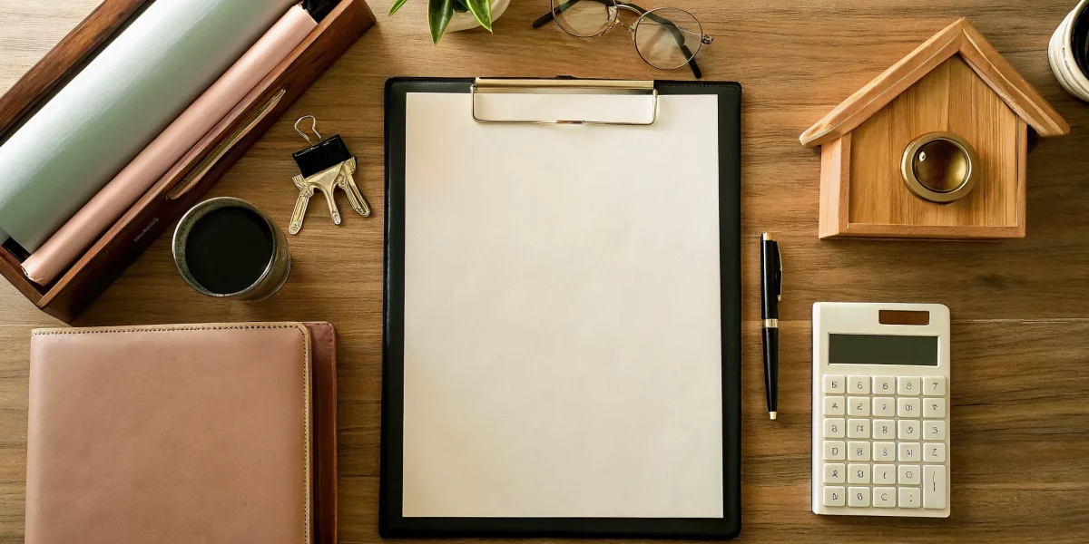An executor using an estate liquidation service with a house model, keys, and documents.