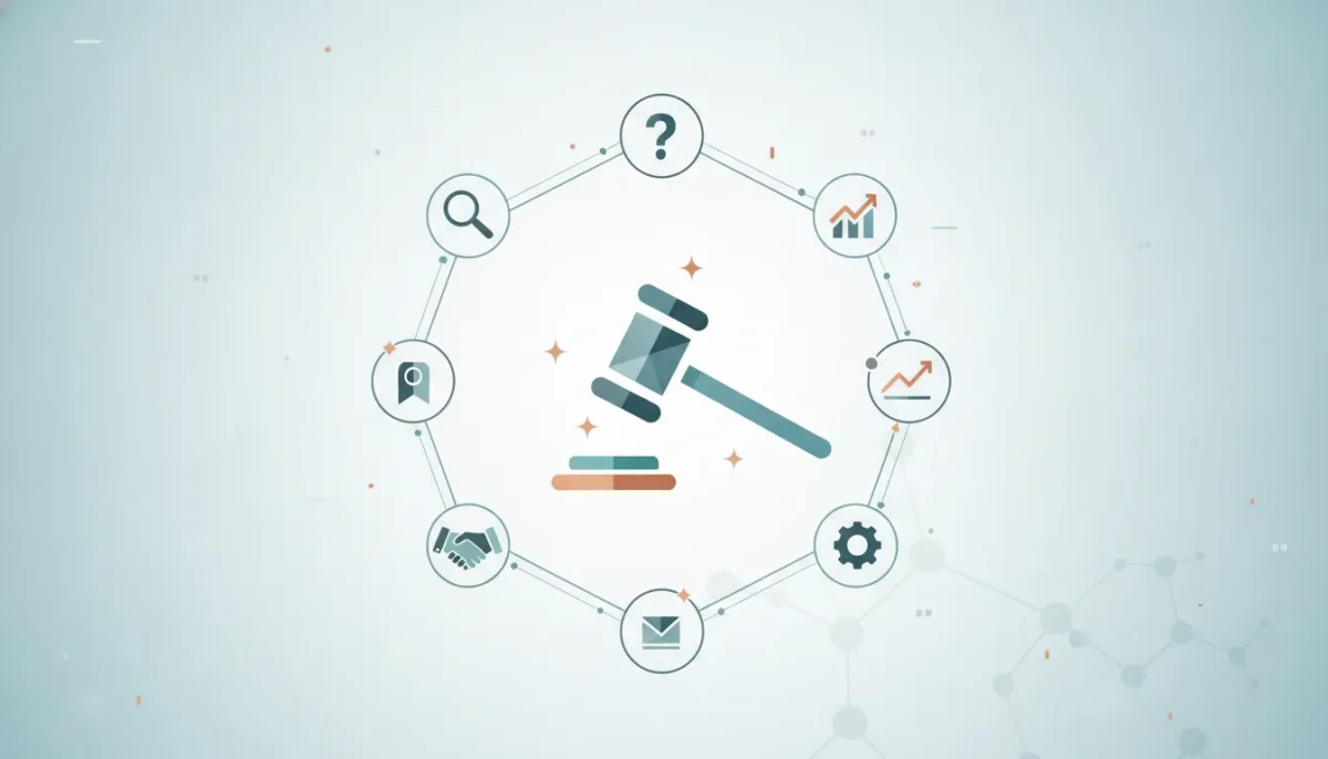 Gavel surrounded by icons for choosing auction companies near me.