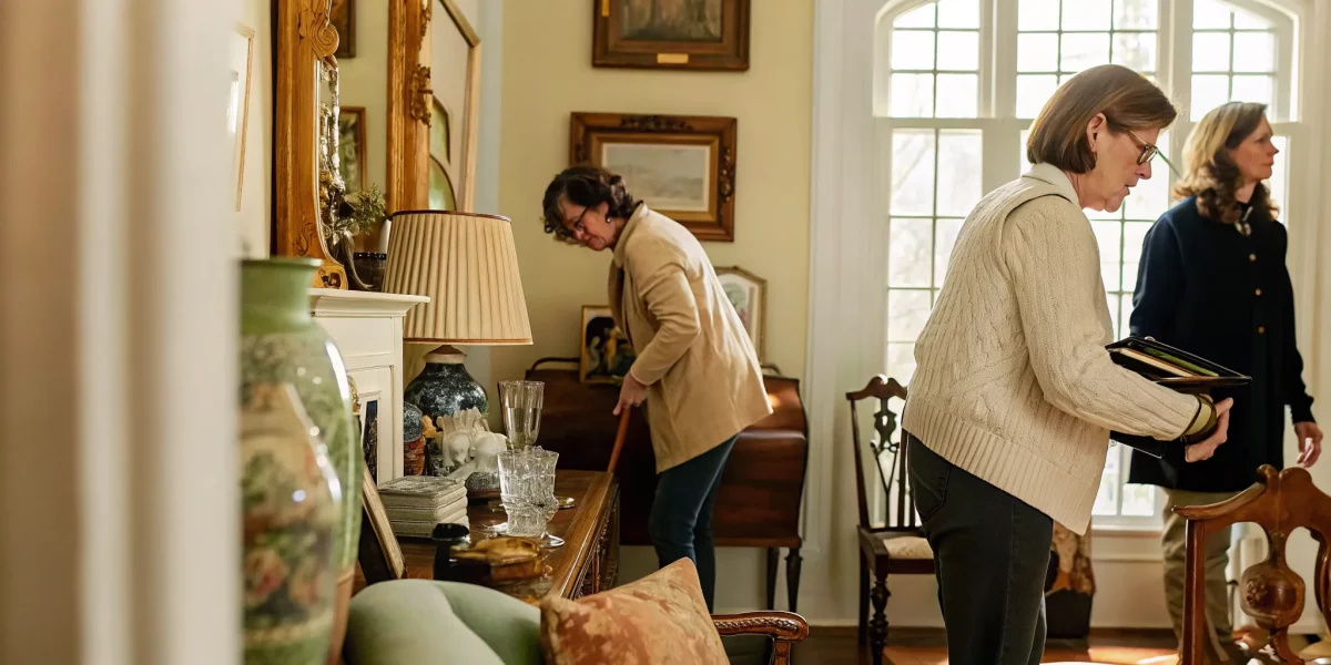 Antique collector browsing an estate sale