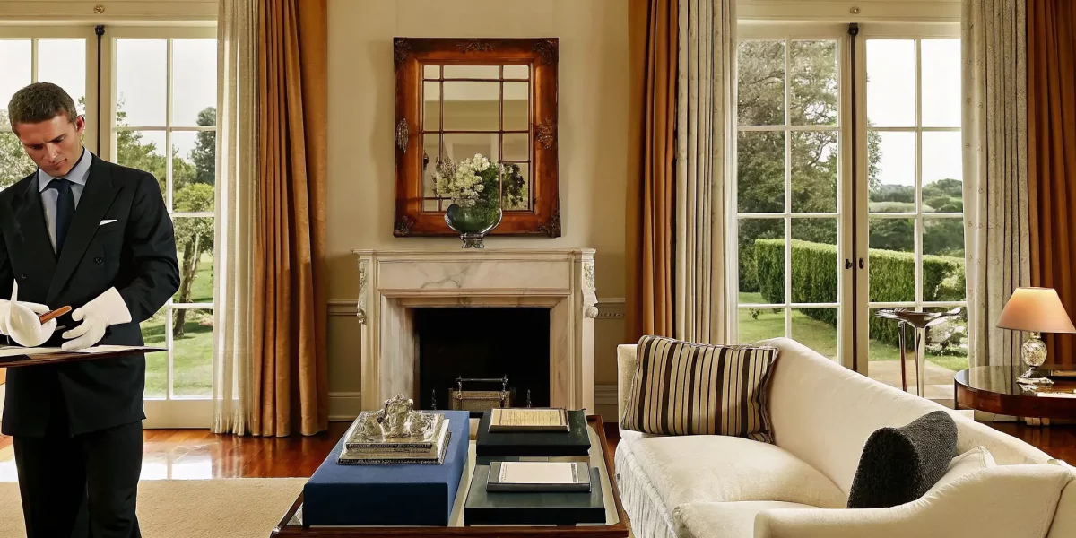A professional organizing a luxury estate liquidation in an elegant living room.