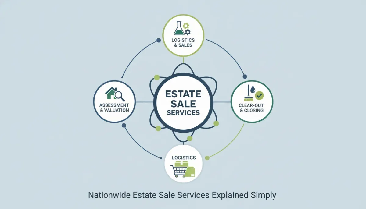 Nationwide estate sale services: assessment, valuation, logistics, sales, clear-out, and closing steps.