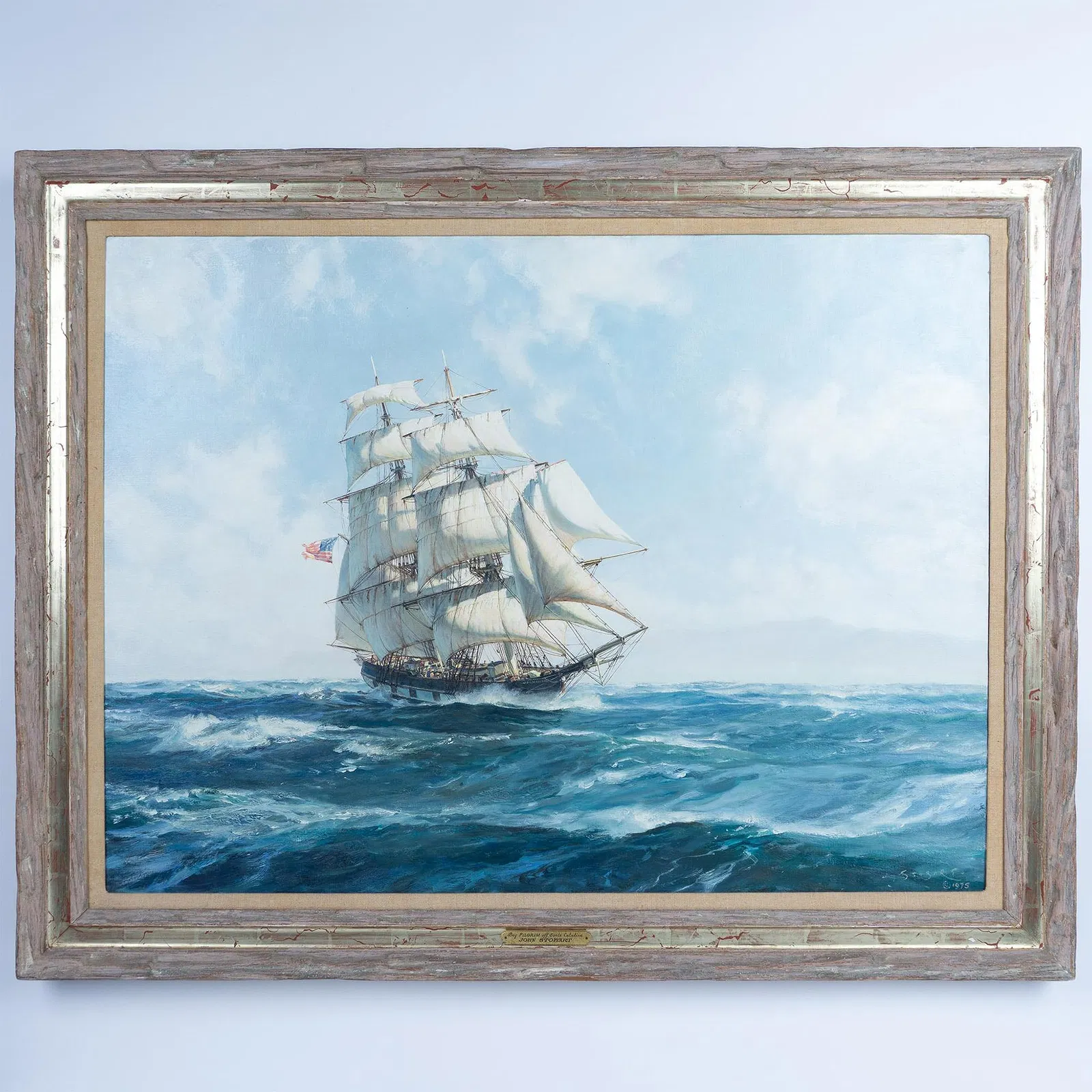Framed painting of a tall ship at sea, fine art and sculptures category