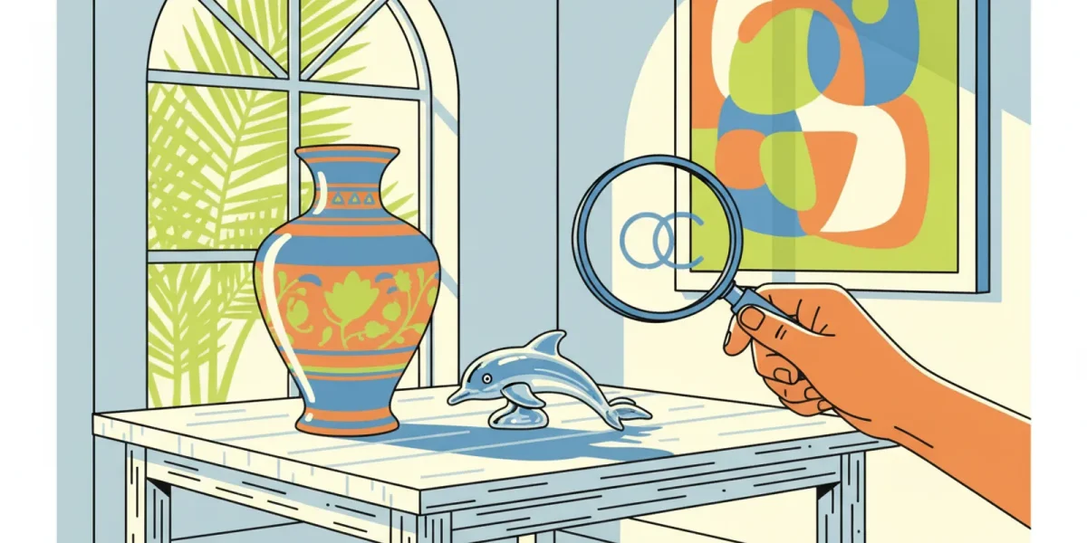 Antique porcelain vase and framed artwork arranged for a careful appraisal review