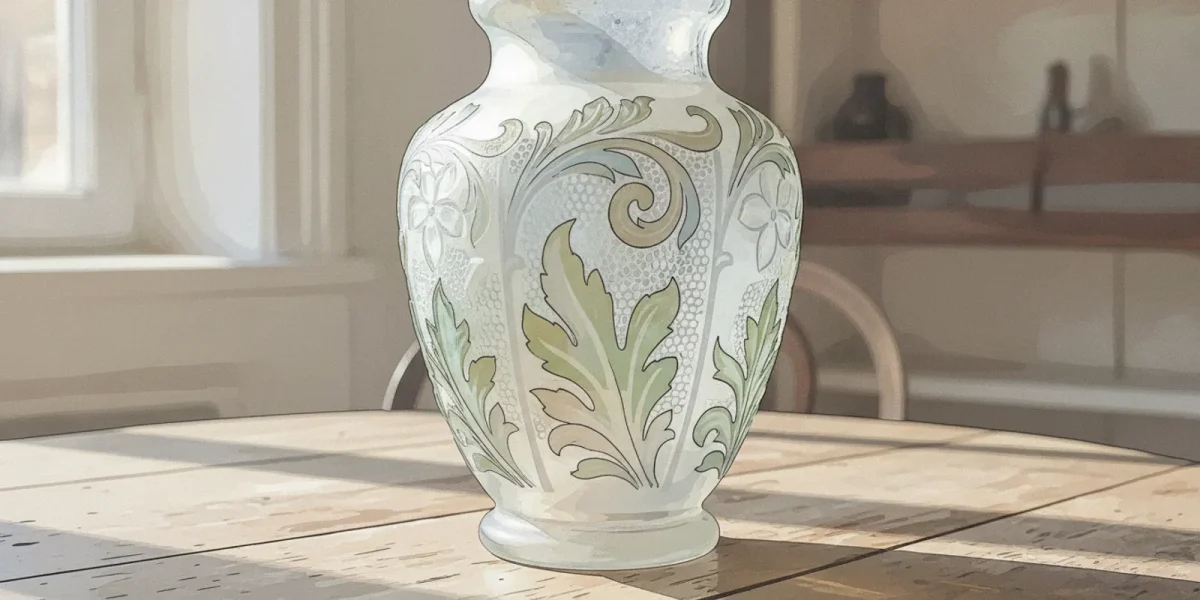 Vintage Lalique-style glass vase displayed on a neutral table