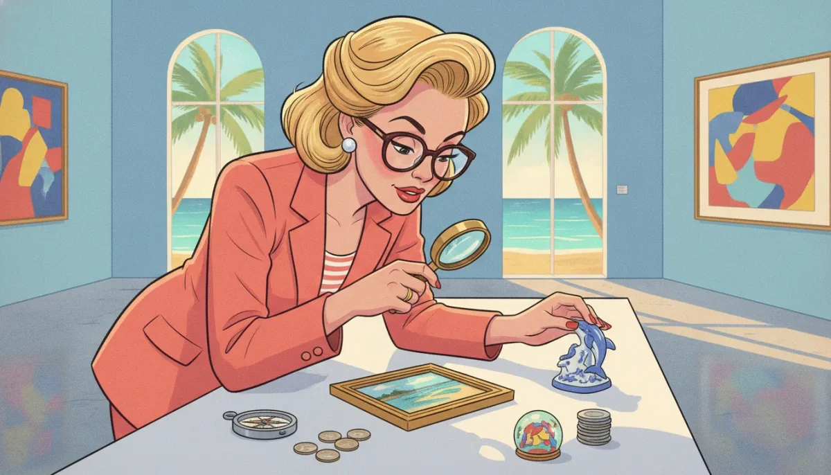 Auction specialist examining fine art and collectibles with a Florida seller