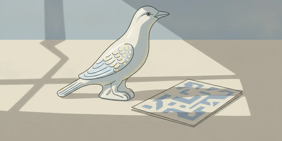 Boehm porcelain bird figurine displayed on a neutral table beside its identifying paperwork